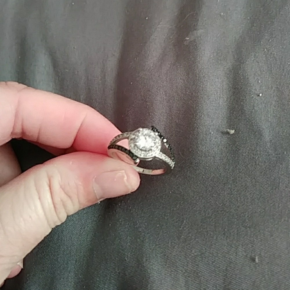 Silver ring with cubic zirconia black diamonds